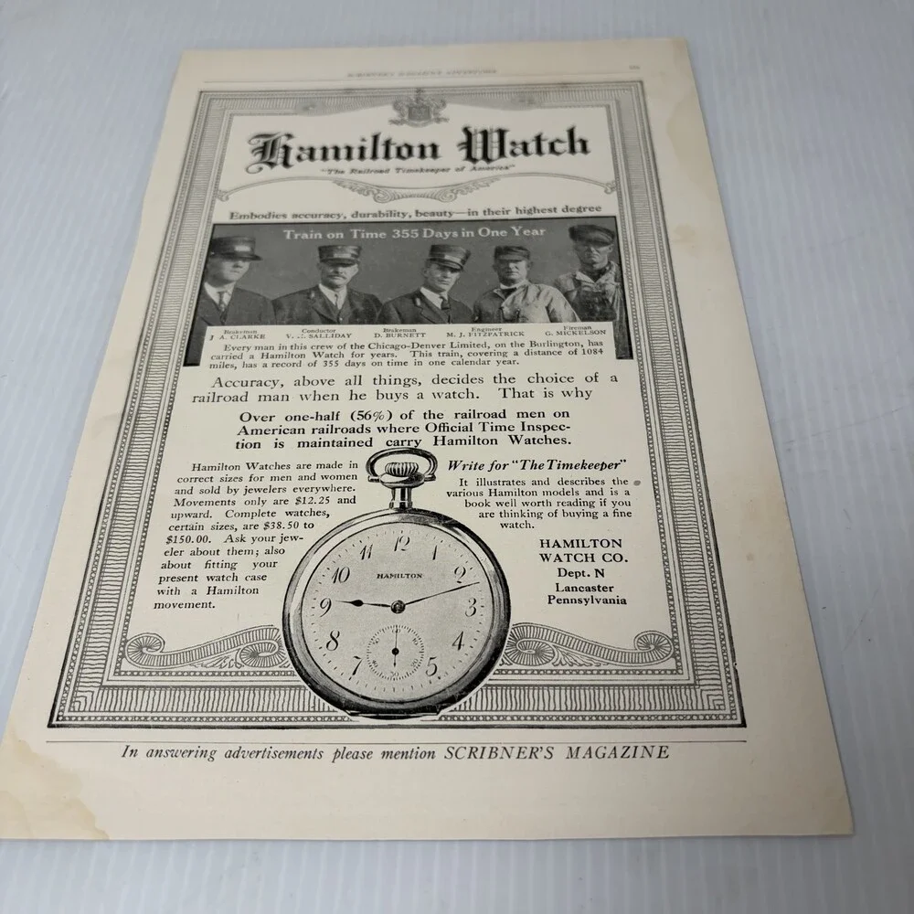 Vintage 1910s Vogue Magazine & Hamilton Watch Print Advertising Lot of 2 Ads